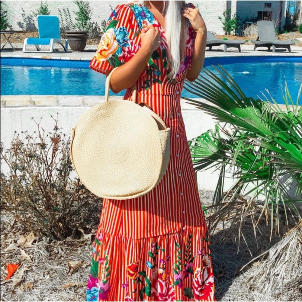 Lulu's Roam the Riviera Orange Multi Striped Button-Up Maxi Dress Size Small EUC - Picture 7 of 15